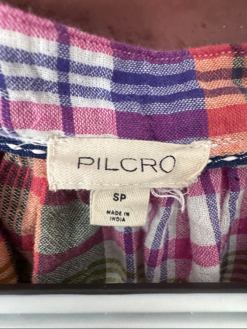 Pilcro Anthropologie 100% Cotton Multicolor Plaid Popover Top with Cinched Back - Picture 2 of 8